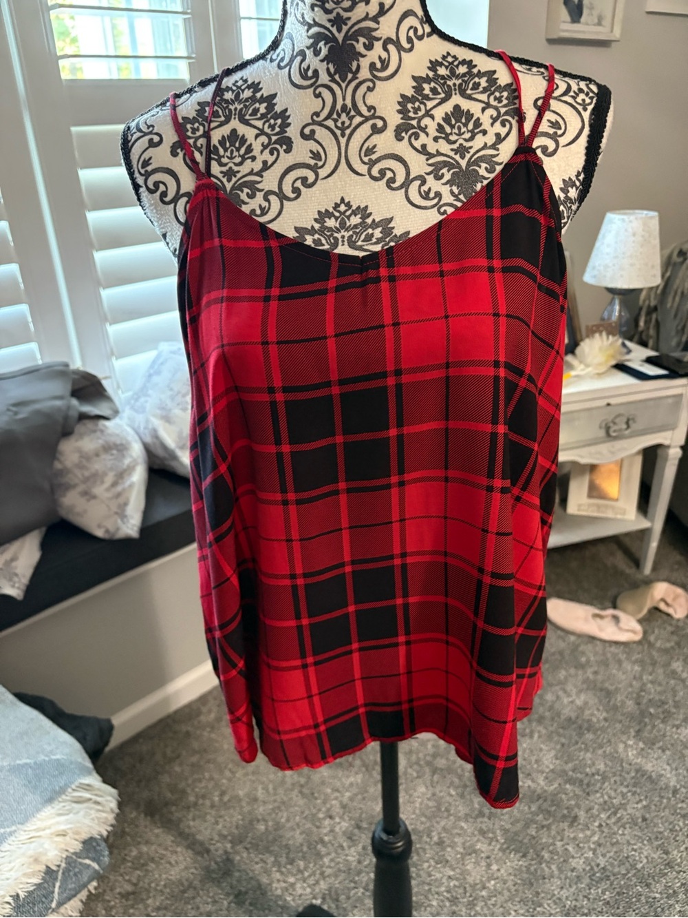 No Boundaries Red and Black Plaid Spaghetti Strap Cami